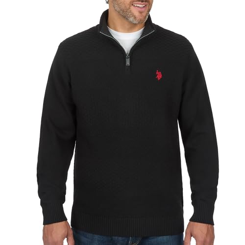 U.S. POLO ASSN. Mens Solid Texture Chest Stripe 1/4 Zip