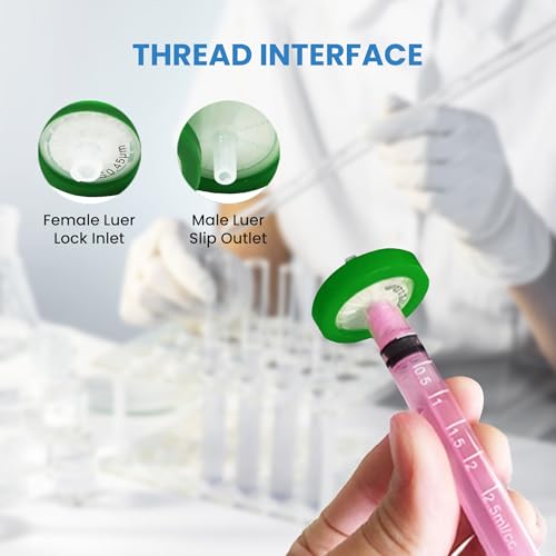 Image of PES Membrane Syringe Filter 25mm Diameter 0.45um Pore Size Syringe Lab Filter for Laboratory School Science, Pack of 10 (Model AMPE04525)