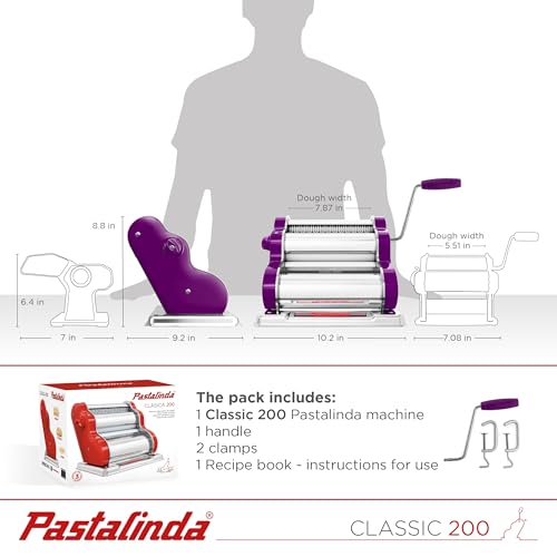 PASTALINDAClassic 200 Pasta Maker Machine, 20 cm Wide Rollers, 9 Thickness Positions, 2 Cutting Positions, Stainless Steel. Includes Reinforced Hand Crank And Two Clamps by PASTALINDA - Image 7