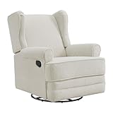 Oxford Baby Teegan Upholstered Swivel Glider & Recliner Nursery Chair, Boucle White