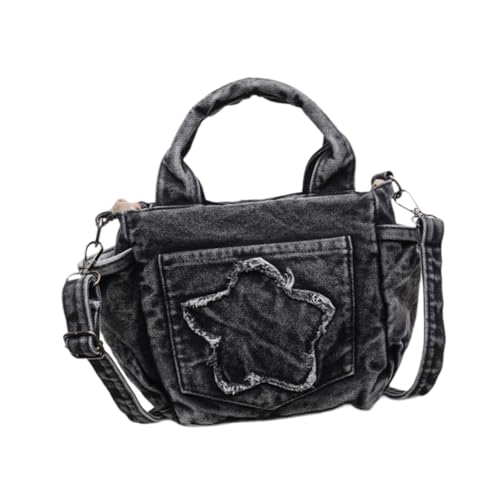 Sac bandoulière en denim pour femme noir sac à main zippé brodé loisirs