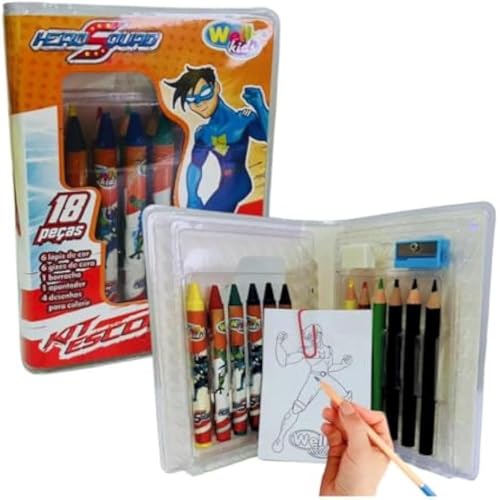 Estojo, lapis, borracha, apontador, caneta, regua, tesoura, cores, e infantil