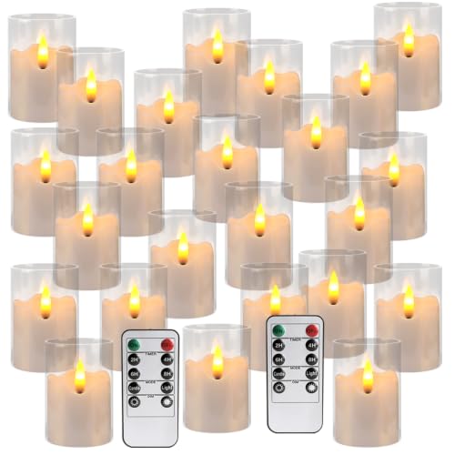 Image of 24 flickering flameless LED candles, small cylindrical tea lamp candles