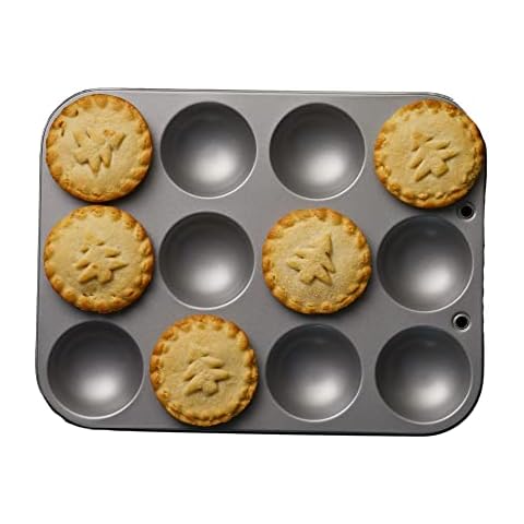 Mince Pie Baking Tray 12 Cup - Jam Tart Baking Tins - Commercial Grade Premium Non Stick Carbon Steel - Food Safe Easy Clean Shallow Bun Tins for Baking Tart Tray Cover