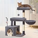 Taoqimiao Cat Tree, Small Cat Tower for Indoor Cats, Big Cat Perch | 82cm/32.2Inch, Suitable for Kittens, Big Cat Condo, 2 Sisal Scratching Posts, Cat Mouse Toys, Cozy Basket, Smoky Gray, MS043G