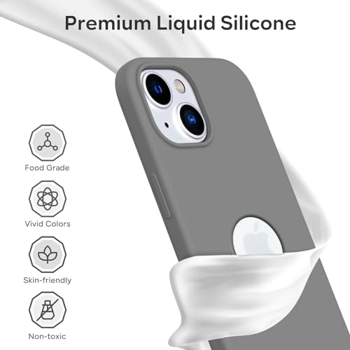 Image of VONZEE Microfiber Logo Cut Cover Compatible for iPhone 15 Case Liquid Silicone Case Non-Slip Full Body 4 Layer Protective Covers Shockproof Back Cover with High Raised Camera Lips (Dark Grey)