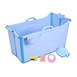 Bañera Plegable Materiales De PP Y TPE PortÁTil Piscina Viajar con Niños Grande Piscina para Niños Familiares EcolÓGico Bañera(Azul, Rosa)