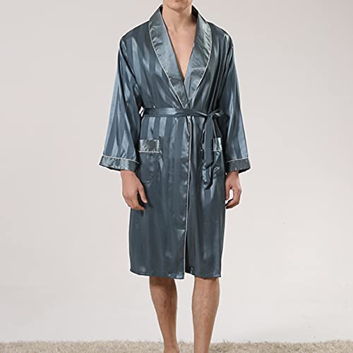 Bath Robe for Men 2024 Fashion Solid Satin Pajama Robe Lightweight Mid Length Wrap Style Kimono Spa Bathrobe 20243