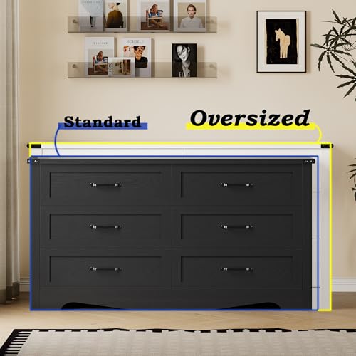 Image of BORNOON 6-Drawer Dresser for Bedroom, Modern Wooden Chest of Drawers with Metal Handles, Anti-Tipping Design, Sturdy and Stable Storage Organizer for Living Room, Entryway, Home Office