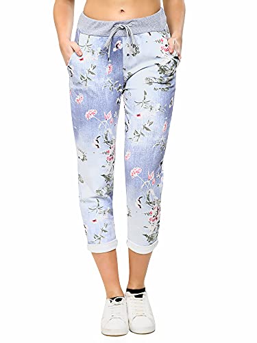 Love My Fashions Womens Multi Floral Check Tartan Print Italian Ribbed Waistband Casual Summer Trousers Jogging Exercise Running Cotton Outwear
