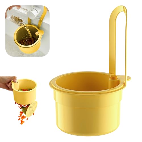 Dayinkes Sink Strainer Basket, Hang on Faucet Kitchen Sink Drain Basket, With Push to Empty & Detachable Fast-Drain Mesh,Multifunctionfor Kitchen Tools for Food Waste Removal & Veggie Washing (yellow)