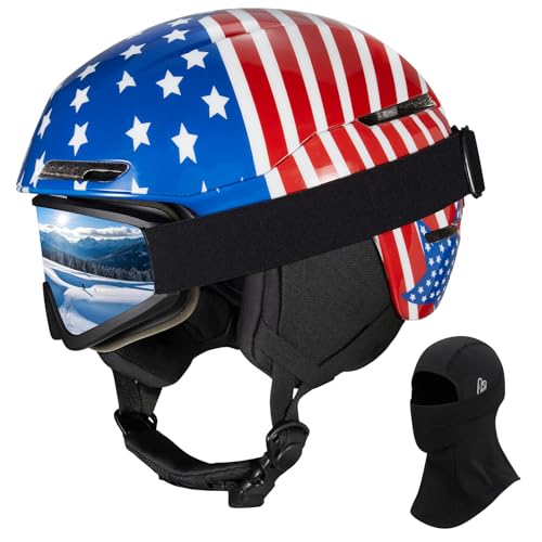 JQF Gear Ski Helmet Snowboard Helmet for Adults Men Women, Adjustable Snow Helmet X13 with Goggles for Snow Sports (Glory-Stars-ski Goggles(Ski mask), Medium)