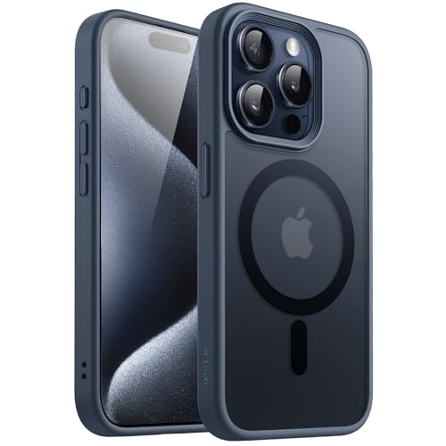 Image of JETech Magnetic Cover Case for iPhone 15 Pro 6.1-Inch Compatible with MagSafe, Translucent Matte Back Slim Shockproof Phone Cover (Storm Blue)