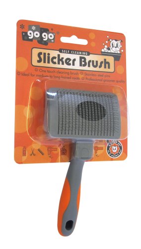 GoGo Pet Products Self-Cleaning Pet Grooming Slicker Brush, Small