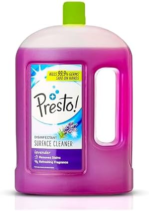 Presto! Amazon Brand - Presto! Disinfectant Surface & Floor Cleaner Liquid | Lavendar | 2 Litre | 1 Can | Kills 99.9% Germs | Removes Stains | Safe O