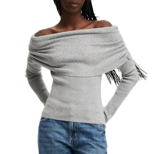 Women Off The Shoulder Sweater Y2k Solid Color Long Sleeve Fitted Ribbed Knitted Tops Fall Winter Date Night Tops