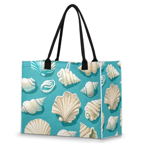 Conch Blue Tote Bag for Women Large Beach Bag Reusable Tote Bags for Work Travel Beach Shopping