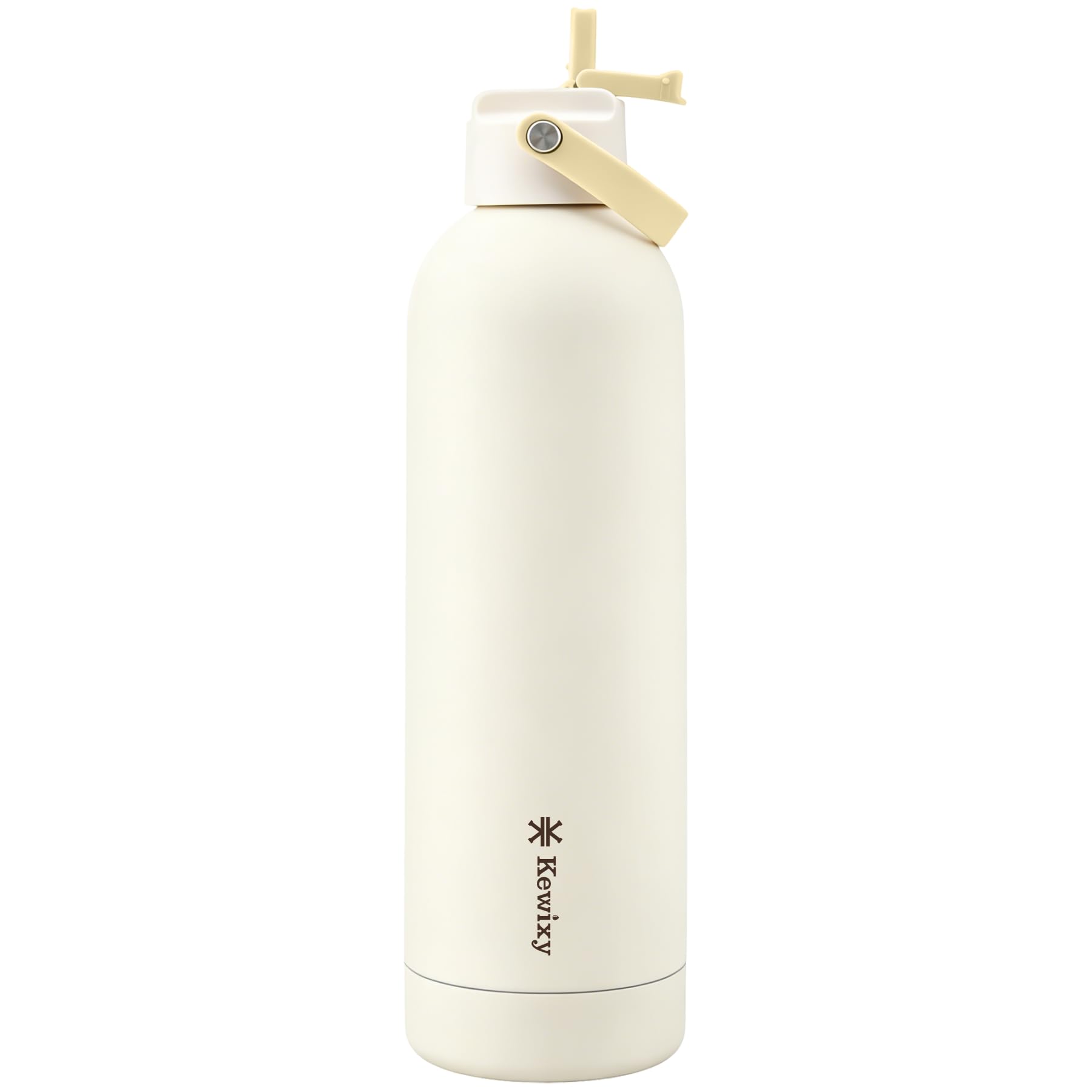 KEWIXY Stainless Steel Water Bottle with Straw, Cold 24Hrs/Hot 12Hrs, Insulated, Double Walled Metal Vacuum Flask, Leak Proof, with Handle, for Travel, Gym, Work (750ml, Pale Ivory)