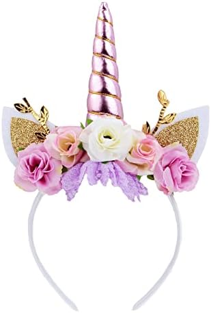 Nishine Unicorn Horn Floral Headband Glitter Ears Pony Head Bands...