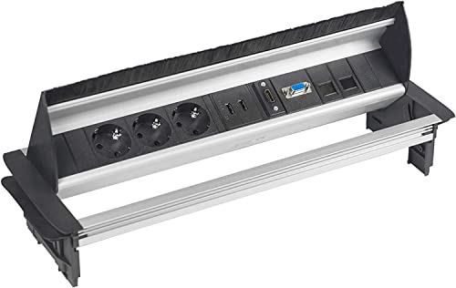 Elbe InnoVersenkbare Tischsteckdose mit 2xUSB, Einbausteckdose mit HDMI & VGA-Buchse, Steckdosenleiste mit 2xRJ45 Netzwerkdose, Kindersicherung, 3,5mm Audiobuchse, 1,5m Kabel, für Büro EL4403A