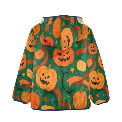 Halloween Pumpkins on Green Background Toddler Fleece Jacket Girl Boys Hooded Fleece Jacket Coat2