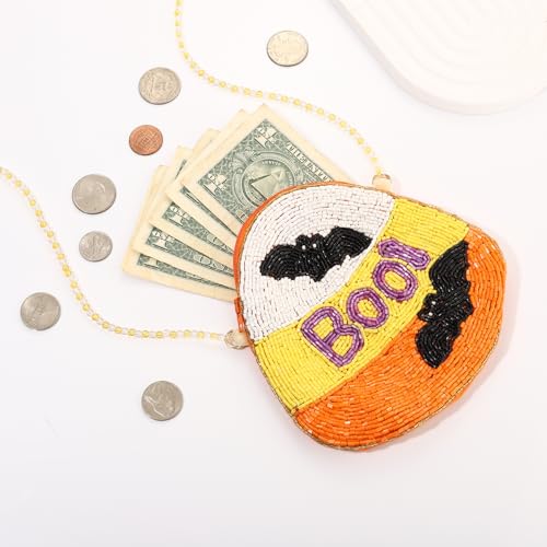NLCAC Halloween Purse Beaded Hocus Pocus BOO Bats Crossbody Bag Novelty Shoulder Bag Halloween Gifts for Girls Women2