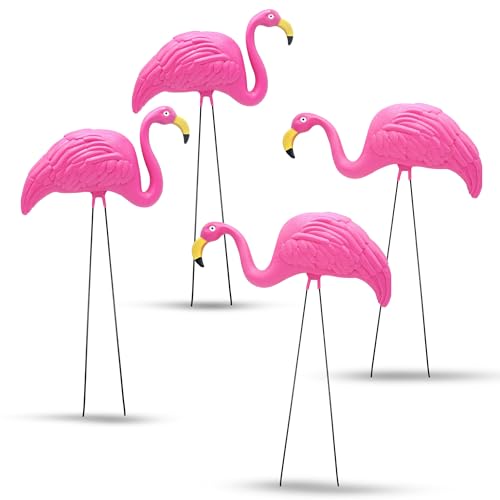 4E'S Novelty 4 Pink Flamingos Yard Decorations - Extra Large 24' Flamingos Yard Ornaments - Pink Flamingos For Yard Sculptures &Amp; Statues - Lawn Flamingos Outdoor Garden Decor, Weather Resistant
