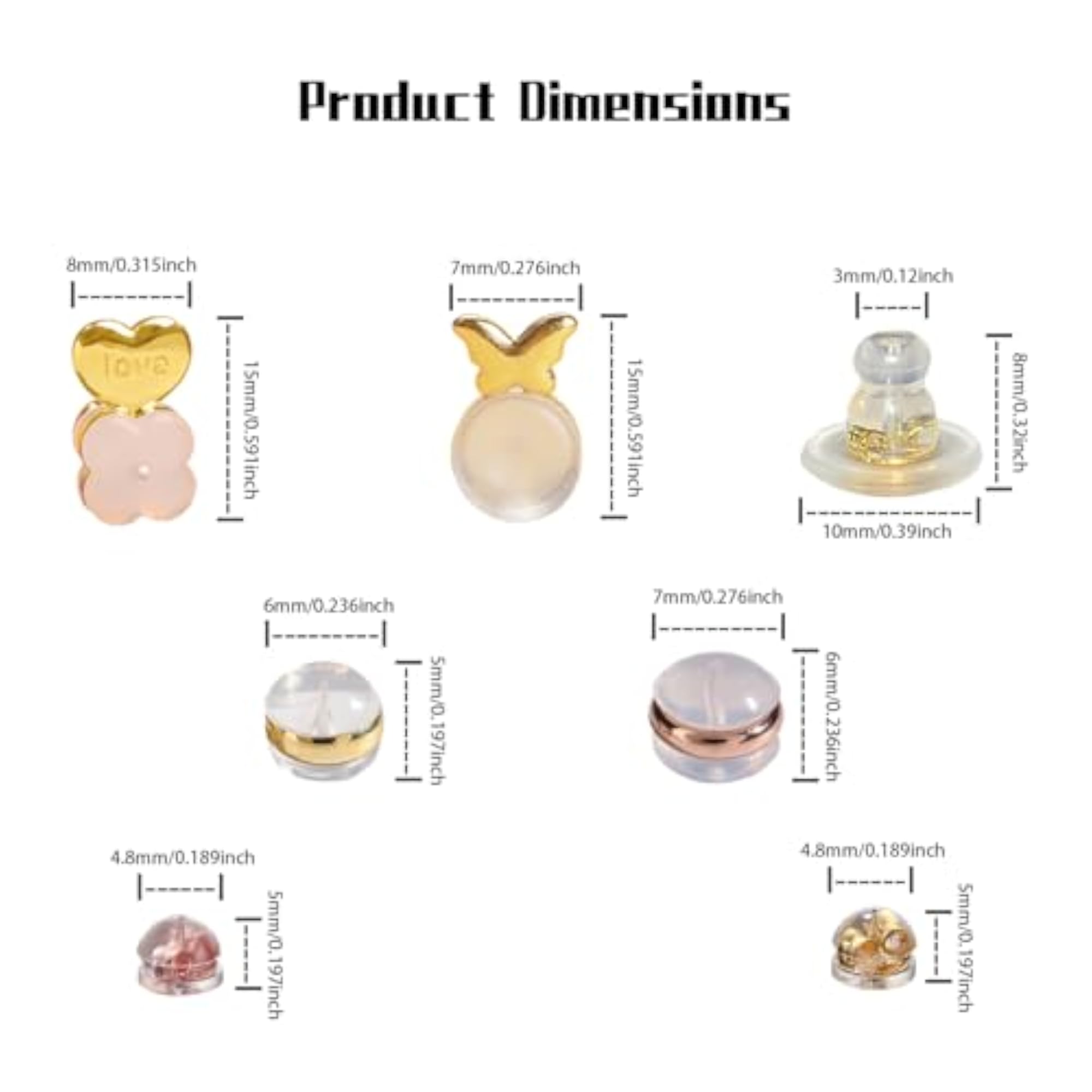 26Pcs Earring Backs Stopper for Ear Studs, Multi-Shape Design