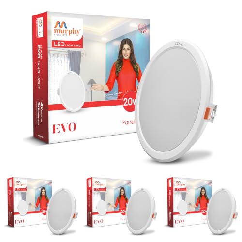 Image of Murphy EVO 20W Round LED Panel Light | 3000K Warm White| Recessed Ceiling Light | 2000 Lumens | 210mm Cutout | 4kV Surge Protection | BIS Approved |2-Year Warranty | Pack of 4
