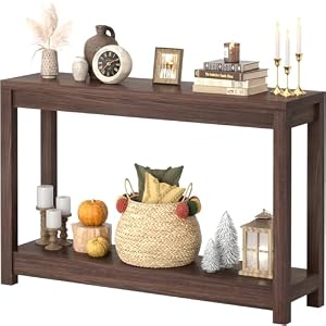 Besiost 47″ Farmhouse Wood Entryway Table Narrow Console Table with Storage Behind Couch Sofa Table with Shelves Entry Way Tables with Open Storage, Easy Assembly, Black Walnut