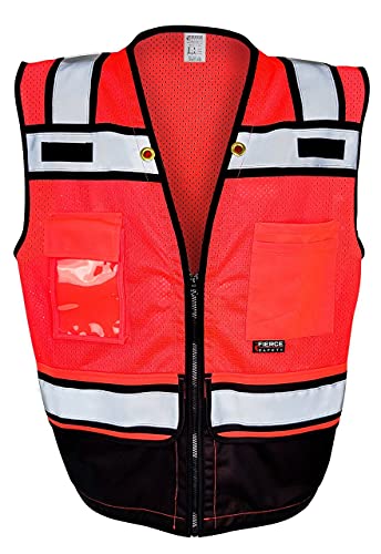 Fierce Safety SU400R Surveyors Class 2 Red Meshed Two Tone Black Bottom Surveyor Vest |X-Large