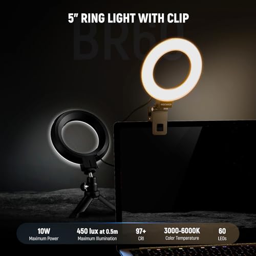 Image of NEEWER BASICS 5 inch Ring Light for Video Conference Lighting, 2 Pack Clip on Light Kit with Desk Tripod Stands for Monitor Laptop Computer Zoom Call Live Streaming Recording Remote Working Learning, BR60