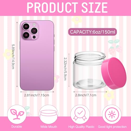 Image of Patelai 4 Pcs Plastic Jars Wide Mouth with Lids,6 Ounce,Pink