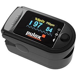 Pulsossimetro Pulox PO-200 set nero per la misurazione del polso e della saturazione di ossigeno sul dito con custodia rigida, custodia protettiva in silicone, batterie e tracolla Saturimetro con display OLED girevole