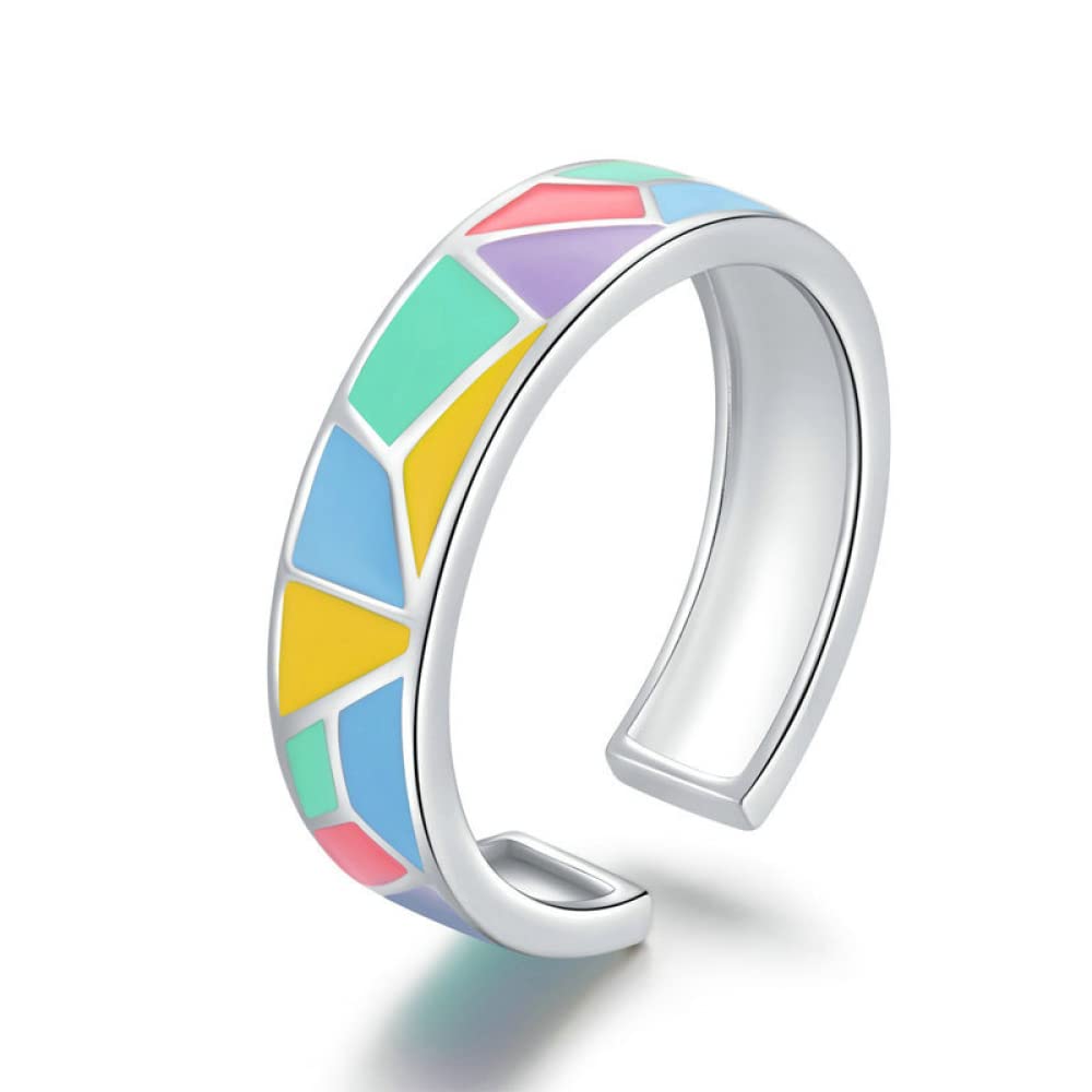 Bague émail coloré géométrique d'exception avec anneau large ajustable dame - 7
