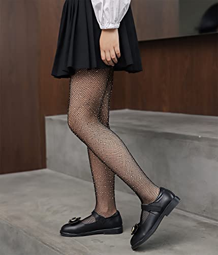 Vinicunca Girls High Waist Fishnet Tights Dance Tights For Girls Socks Seamless Rhinestone Fishnet Stockings (Black, 3-16Years) #TOP1