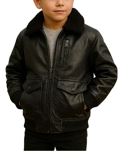 Image of URBAN REPUBLIC Boys Leather Jacket - Full Zip Up Insulated Faux Leather Bomber Jacket for Boys with Sherpa Collar (8-20), Size 14-16, Black