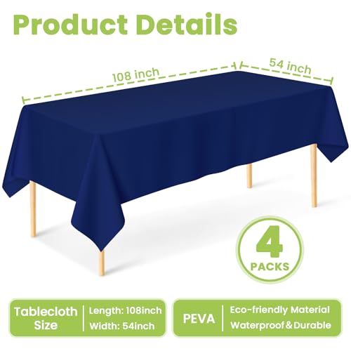Image of Mulbozy Navy Plastic Tablecloth Disposable 4 Pack, 54 x 108 Inch