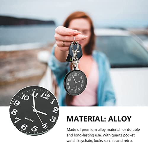 KASTWAVE Quartz Pocket Watch, 2 Pcs Large Dial Nurse Pocket Watch with Keychain Keyring Ornaments for Decoration, Nurse Watch Hanging Watch Durable Watch (Black+White)