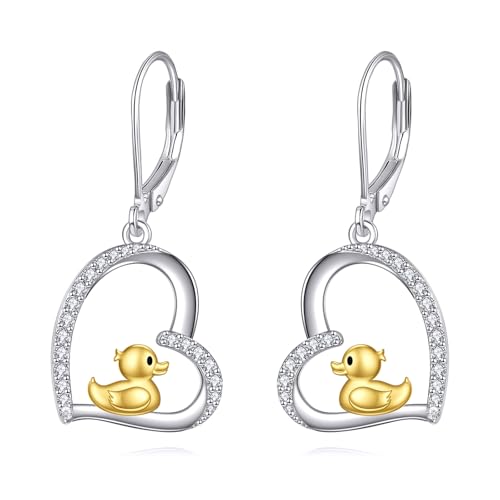 Capybara/Seal/Duck/Ladybug/Chicken/Unicorn Earrings for Women Sterling Silver Heart Leverback Earrings Animal Jewelry Gift