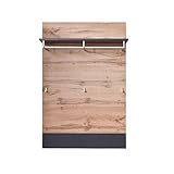 trendteam smart living Garderobe Gardrobenpaneel Wandpaneel Coast, 84 x 128 x 25 cm in Wotan Eiche Dekor, Absetzung Grau mit einer Kleiderstange und 3 Kleiderhaken