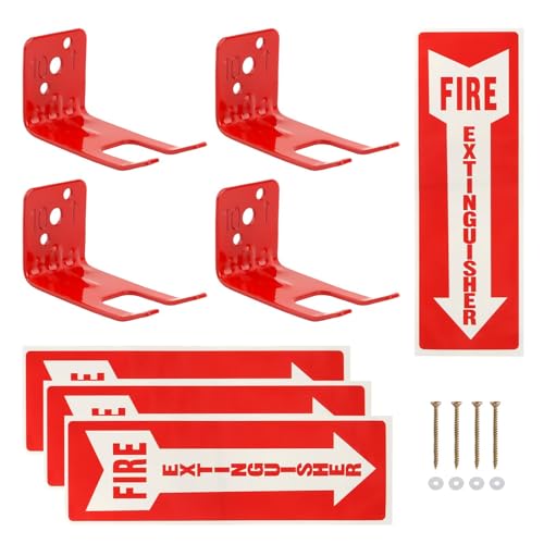 Quixleen 4 Packs Fire Extinguisher Mount Fire Extinguisher Bracket Fire Extinguisher Wall Mount Contain Screws Washers Adjustable for All Extinguishers with Valve Body Slots, Red, 22356367 by Quixleen - Used condition - US$5.75