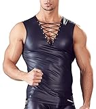 AIEOE Herren Sexy Leder Weste Ärmellos/Kurzarm T-Shirt Unterwäsche Tank Tops Unterhemd Bodysuit Gym Muskel Weste Mode L