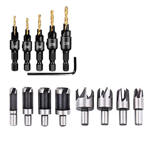WMLBK 14PCS Countersink Drill Bit Set,Wood Plug Cutter Woodworking Screw Holes Tool Kit For Woodwork