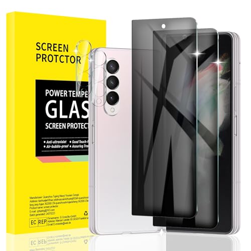 AKLPP 2+2 Pack Privacy Screen Protector for Samsung Galaxy Fold 3 with Camera Lens Protector Anti-Spy Tempered Glass Film Accessories Private Protection Anti-Scratch Case-Friendly 9H Hardness