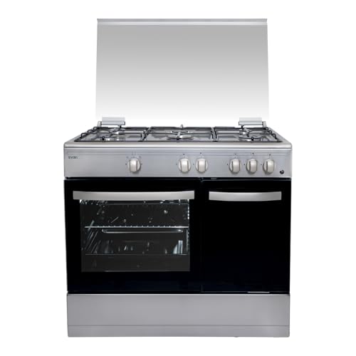 Svan Cocina Gas Butano 5 Zonas de Cocción, Horno 59 L, Inox SKGW5901PBX. Control Manual, Quemador WOK triple llama, 2 Programas de Cocción, Compartimento Bombona, Cristal en Puerta de Doble Capa