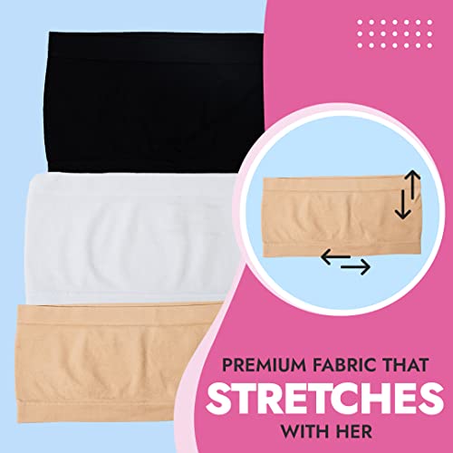 Popular KTB001 Girls Strapless Bandeau Bra - Seamless Girls Training Bras For Teens. Sports Tube Top Bra 8-14 Age. 3 Pack Nude thumb #2