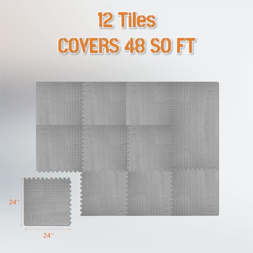 Image of GWT Interlocking EVA Foam Floor Tiles 24x24 Inch 0.4 Inch Thick Gym Flooring for Home Gyms Garages and Basements, 12 Pack Covers 48 Square Feet, Shock-Absorbing Easy Snap-Together Install