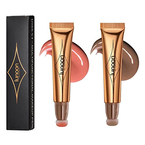 2 Colors Contour Beauty Wand, Liquid Face Concealer Contouring Highlighter Blusher Stick with Cushion Applicator, Blenda
