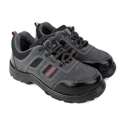 Image of AYOKA A 906 Steel Toe Safety Shoes for Men | Synthetic Leather Upper | Durable PVC Sole | Industrial Work Footwear | Heavy Duty Work Safety Shoes with Slip Resistant | 1 Inch Heel - Grey